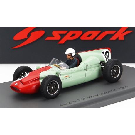 SPARK MODEL COOPER F1  T51 N 18 4th MONACO GP 1960 T.BROOKS - GREEN RED 1/43