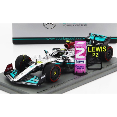 SPARK MODEL MERCEDES GP F1 W13E TEAM MERCEDES-AMG PETRONAS F1 N 44 2nd BRAZILIAN GP 2022 LEWIS HAMILTON - SILVER GREEN 1/43