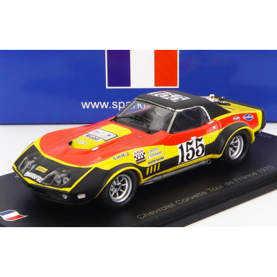 SPARK MODEL CHEVROLET CORVETTE C3 N 155 TOUR DE FRANCE 1970 H.GREDER - J.C.PERRAMOND - RED YELLOW BLACK 1/43
