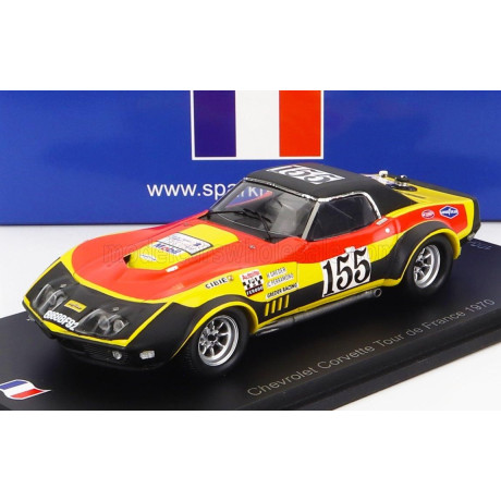 SPARK MODEL CHEVROLET CORVETTE C3 N 155 TOUR DE FRANCE 1970 H.GREDER - J.C.PERRAMOND - RED YELLOW BLACK 1/43