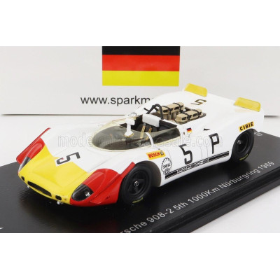SPARK MODEL PORSCHE 908/2 N 5 5th 1000km NURBURGRING 1969 W.KAUHSEN - K.VON WENDT - WHITE RED YELLOW 1/43