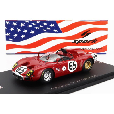 SPARK MODEL ALFA ROMEO 33 SPIDER TEAM AUTODELTA N 65 12h SEBRING 1967 A.DE ADAMICH - T.ZECCOLI - RED 1/43