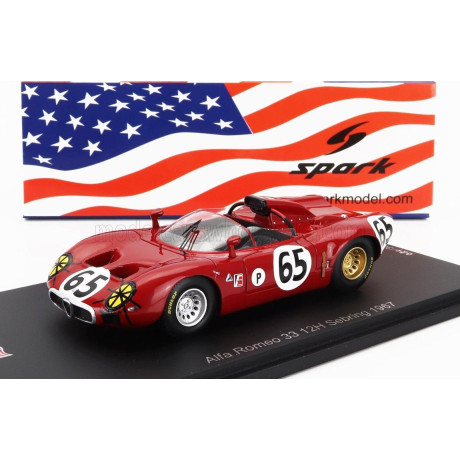 SPARK MODEL ALFA ROMEO 33 SPIDER TEAM AUTODELTA N 65 12h SEBRING 1967 A.DE ADAMICH - T.ZECCOLI - RED 1/43