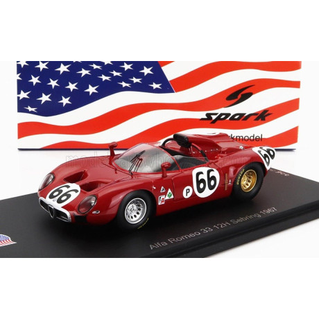 SPARK MODEL ALFA ROMEO 33 SPIDER TEAM AUTODELTA N 66 12h SEBRING 1967 R.BUSSINELLO - N.GALLI - RED 1/43