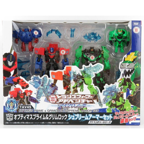 TAKARA TOMY TAKARA-TOMY TRANSFORMERS SET 2X ADVENTURE GRIMLOCK + OPTIMUS PRIME - GREEN BLACK BLUE 1/64