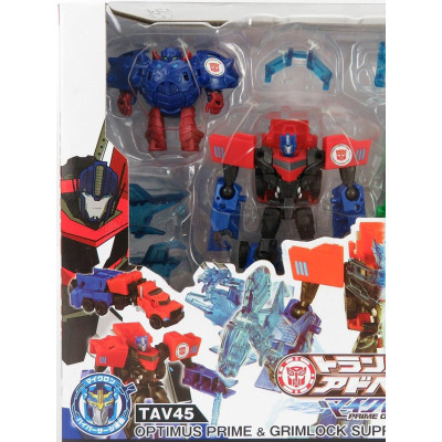 TAKARA TOMY TAKARA-TOMY TRANSFORMERS SET 2X ADVENTURE GRIMLOCK + OPTIMUS PRIME - GREEN BLACK BLUE 1/64