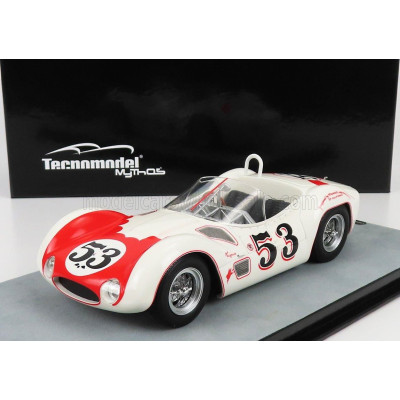 TECNOMODEL MASERATI TIPO 61 BIRDCAGE N 53 WINNER RIVERSIDE TIME GP 1960 BILL KRAUSE - WHITE RED 1/18