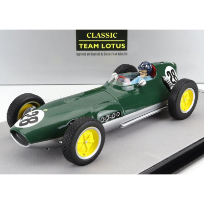 TECNOMODEL LOTUS F1  16 N 28 BRITISH GP AINTREE (with pilot figure) 1959 GRAHAM HILL - BRITISH RACING GREEN SILVER 1/18