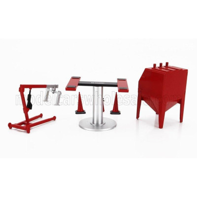 TINY TOYS ACCESSORIES SET OFFICINA GARAGE ENGINE MAINTENANCE - RED SILVER 1/43
