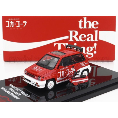 TINY TOYS HONDA CITY TURBO II COCA-COLA THE REAL THING 1981 WITH MOTOCOMPO - MOTORCYCLE - RED WHITE 1/64