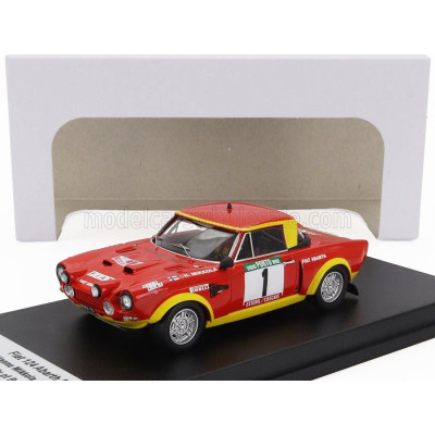 TROFEU FIAT 124 ABARTH (night version) N 1 2nd RALLY PORTUGAL 1975 HANNU MIKKOLA - JEAN TODT - RED YELLOW 1/43