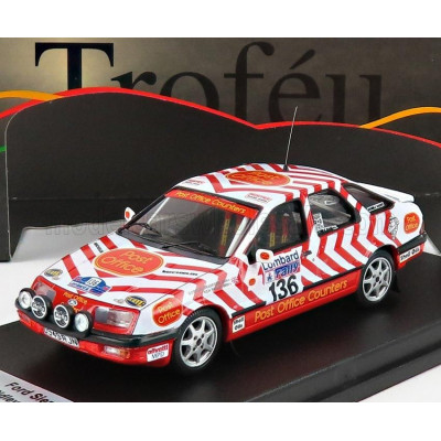 TROFEU FORD ENGLAND SIERRA XR4x4 (night version) N 136 RALLY RAC LOMBARD 1987 K.RIDLEY - G.BRADFORD - WHITE RED 1/43