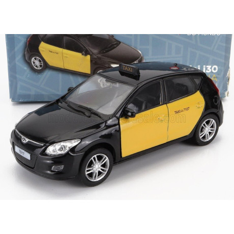WELLY HYUNDAI i30 TAXI BARCELLONA SPAIN 2007 - DAMAGE CARD BOX - BLACK YELLOW 1/38