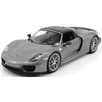 WELLY PORSCHE 918 SPYDER HARD-TOP CLOSED 2015 - CARBON ROOF - GREY MET 1/18