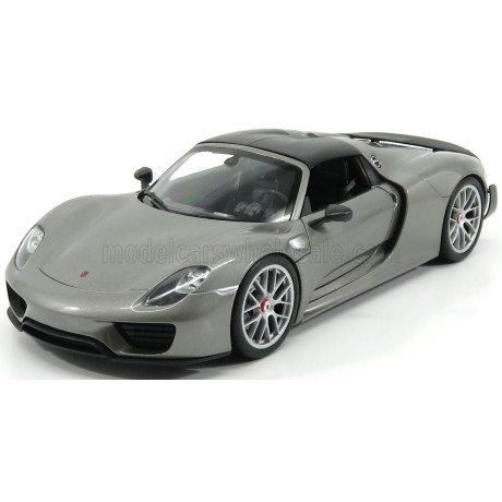 WELLY PORSCHE 918 SPYDER HARD-TOP CLOSED 2015 - CARBON ROOF - GREY MET 1/18