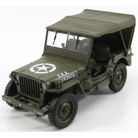 WELLY JEEP WILLYS 1/4 MB USA ARMY SOFT-TOP CLOSED 1945 - MILITARY GREEN 1/18