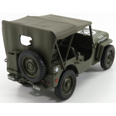 WELLY JEEP WILLYS 1/4 MB USA ARMY SOFT-TOP CLOSED 1945 - MILITARY GREEN 1/18