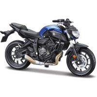 1:18 méretarányú modell egy közúti motorkerékpár Maisto 18855 Yamaha MT-07 2018 nem csak a gyűjtők számára. Részletes kivitelezés, nagyon barátságos ár, hossza kb. 12 cm.