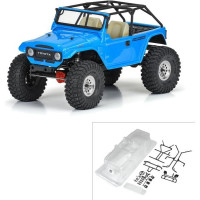 Pro-Line 1:10 Toyota Land Cruiser FJ40 313 mm-es tengelytávval. Alkalmas expedíciós és rock crawler RC modellekhez (SCX10). Tartós lexánból készült átlátszó karosszéria, festést igényel. Ablakmaszk és matricalap a megjelenés teljessé tételéhez. 