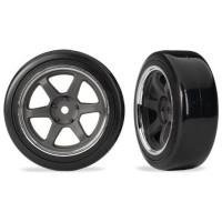 Pótalkatrész RC modellautókhoz Traxxas 4-Tec Drift Ford Mustang 1:10 RTR: kerék 1.9", grafitszürke tárcsa, drift soft hátsó gumi (2 db)