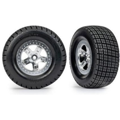 Traxxas kerék 2.2/3.0", SCT félig matt krómozott tárcsa, Hoosier gumik (2) (2WD elöl)