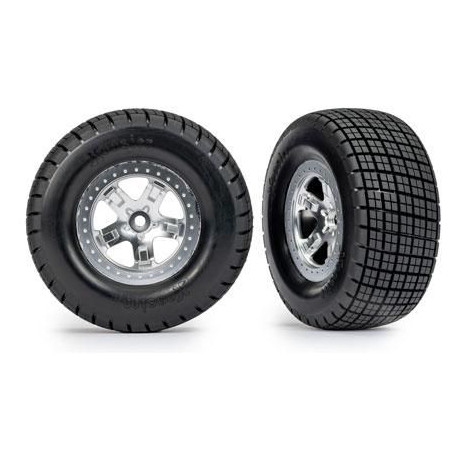 Traxxas kerék 2.2/3.0", SCT félig matt krómozott tárcsa, Hoosier gumik (2) (2WD elöl)