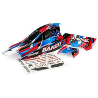 Traxxas Body Bandit Red - kész festett karosszéria, tartós polikarbonátból készült, matricák felragasztva, beleértve a hátsó szárnyat és az első spoilert. Matrica ív. Traxxas Bandit és Bandit VXL modellekhez.