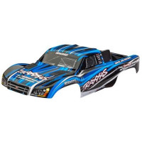 Traxxas test Slash 4X4 kék (szivacsok nélkül). Festett, összeszerelt karosszéria, beleértve a rugó nélküli rögzítő konzolt is. A #6940-es számú alkatrész (Slash 2WD) vagy a #6976-os és #10125-ös számú alkatrész (Slash 4x4) szükséges a régebbi, kapcsos karosszéria rögzítési rendszerrel rendelkező Slash alvázakhoz.