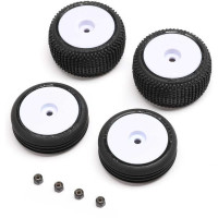 Pótalkatrész Losi Micro-B RC modellautóhoz: kerekek gumiabroncsokkal fehér tárcsával (4).