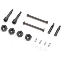 Pótalkatrész Losi Micro-B RC modellautóhoz: tengelyek, keréktengelyek, hatszögletű perselyek.