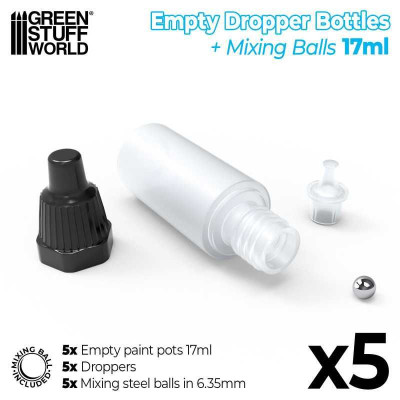 Empty Dropper Bottles 17ml with Mixing Balls 5pc /  Prázdne fľaše s kvapkadlom 17ml