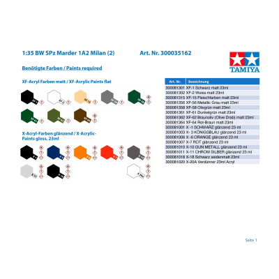 Tamiya 35162 Marder 1A2 mit Panzerabwehr System Milan 1:35