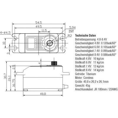 H-Speed servo HSX102 14kg.cm 0.086s/60° 25T