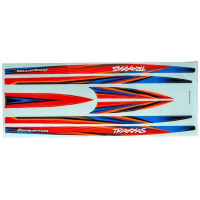 Pótalkatrész a Traxxas Disruptor RC modellhez: hajótest matricák narancssárga színben.