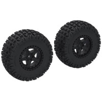 Alkatrész Arrma 1:10-es RC autómodellekhez, fekete 2.2/3"-os tárcsafékkel, dDboots Fortress SC gumikkal (2 db). Méret ⌀56/76x42 mm. A vezető hatszögletű, 14 mm-es. Gumiabroncsok 4.1" (104 mm). Szellőzőnyílások a gumiabroncsokban. Ragacsos gumiabroncsok.