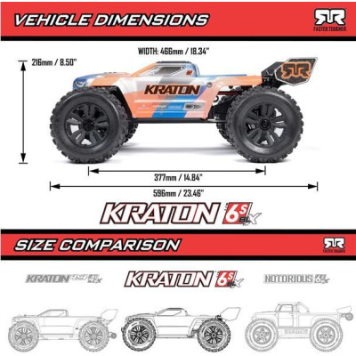Arrma Kraton 6S V6 BLX 1:8 4WD RTR modrá/oranžová
