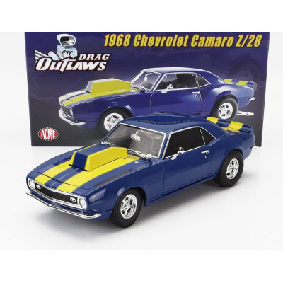 ACME MODELS CHEVROLET CAMARO Z/28 COUPE DRAGSTER OUTLAWS 1968 - BLUE YELLOW 1/18