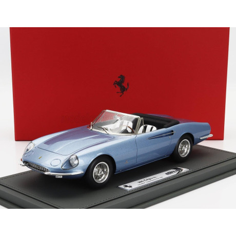 BBR MODELS FERRARI 365 CALIFORNIA s/n08347 SPIDER CABRIOLET GENEVE MOTORSHOW 1966- CON VETRINA - WITH SHOWCASE - LIGHT BLUE MET