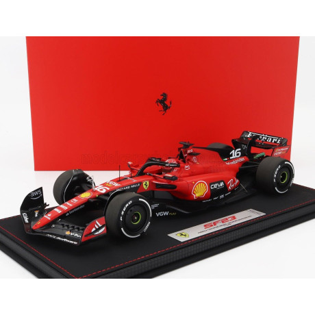 BBR MODELS FERRARI F1  SF-23 TEAM SCUDERIA FERRARI N 16 4th SINGAPORE GP 2023 CHARLES LECLERC - CON VETRINA - WITH SHOWCASE - RE