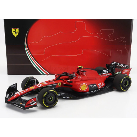 BBR MODELS FERRARI F1  SF-23 TEAM SCUDERIA FERRARI N 55 BELGIUM GP 2023 CARLOS SAINZ - RED BLACK 1/18
