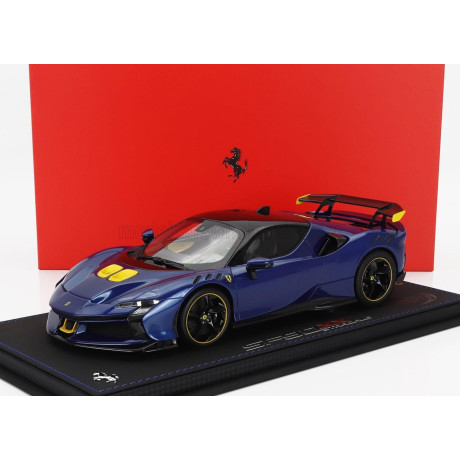 BBR MODELS FERRARI SF90 XX STRADALE 2024 - CON VETRINA - WITH SHOWCASE - BLU TOUR DE FRANCE - BLUE MET YELLOW BLACK 1/18