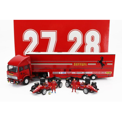 BRUMM IVECO FIAT FIAT IVECO 190 TRUCK CAR TRANSPORTER MONACO GP 1984 WITH 2X F1 FERRARI 126CK TURBO N 27 MICHELE ALBORETO - N 28
