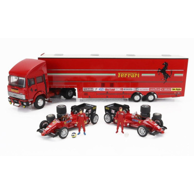 BRUMM IVECO FIAT FIAT IVECO 190 TRUCK CAR TRANSPORTER MONACO GP 1984 WITH 2X F1 FERRARI 126CK TURBO N 27 MICHELE ALBORETO - N 28