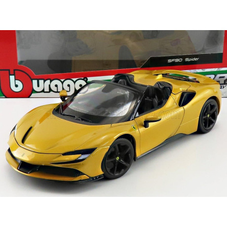 BURAGO FERRARI SF90 STRADALE HYBRID SPIDER 1000hp OPEN 2020 - GIALLO MONTECARLO - YELLOW MET 1/18