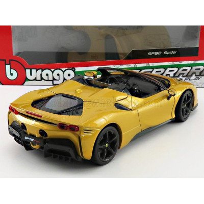 BURAGO FERRARI SF90 STRADALE HYBRID SPIDER 1000hp OPEN 2020 - GIALLO MONTECARLO - YELLOW MET 1/18