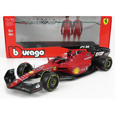 BURAGO FERRARI F1-75 SCUDERIA FERRARI N 16 SEASON 2022 CHARLES LECLERC - YELLOW WHEELS - EXCLUSIVE CARMODEL - RED 1/18