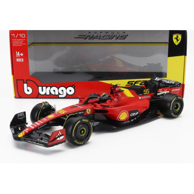 BURAGO FERRARI F1  SF-23 TEAM SCUDERIA FERRARI N 55 POLE POSITION 3rd MONZA ITALY GP 2023 CARLOS SAINZ - RED BLACK YELLOW 1/18