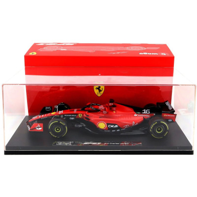 BURAGO FERRARI F1  SF-23 TEAM SCUDERIA FERRARI N 16 SEASON 2023 CHARLES LECLERC - CON VETRINA - WITH SHOWCASE - EXCLUSIVE CARMOD