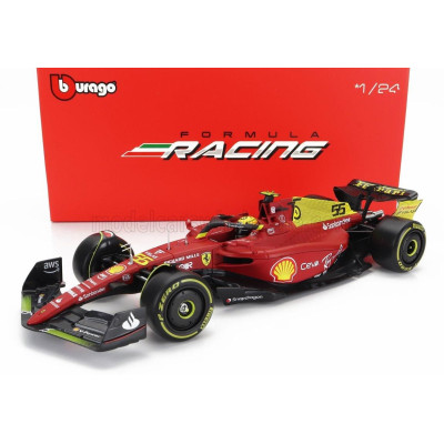 BURAGO FERRARI F1-75 SCUDERIA FERRARI N 55 4th MONZA GP ITALY 2022 CARLOS SAINZ - WITH PILOT AND SHOWCASE - EXCLUSIVE CARMODEL -