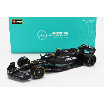 BURAGO MERCEDES GP F1 W14 TEAM MERCEDES-AMG PETRONAS FORMULA ONE N 44 SEASON 2023 LEWIS HAMILTON - WITH PILOT AND SHOWCASE - MAT